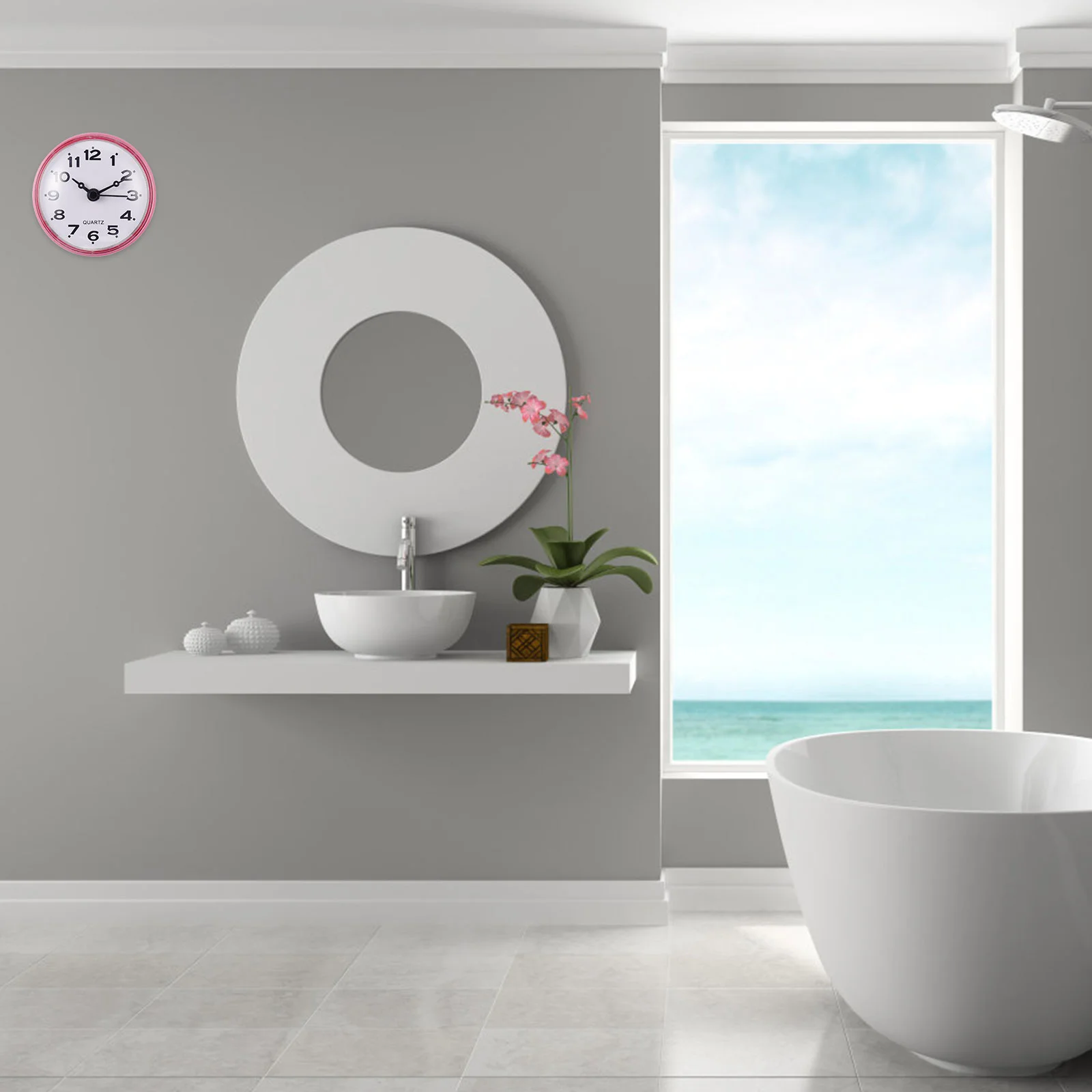 Sucker Clock Waterproof Wall Suction Cup Ticking Mini Black Mirror Hanging Silent Bathroom Digital Timer Office