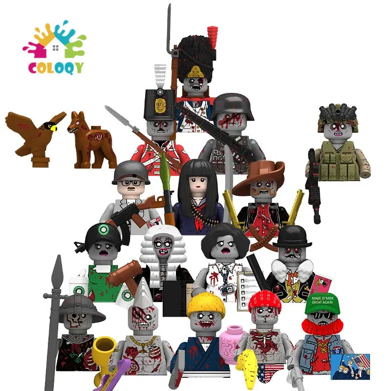 New Kids Toy Building Blocks Halloween Zombie Horror Mini dolls Army Soldier Weapon Model purchase multiple items with discounts