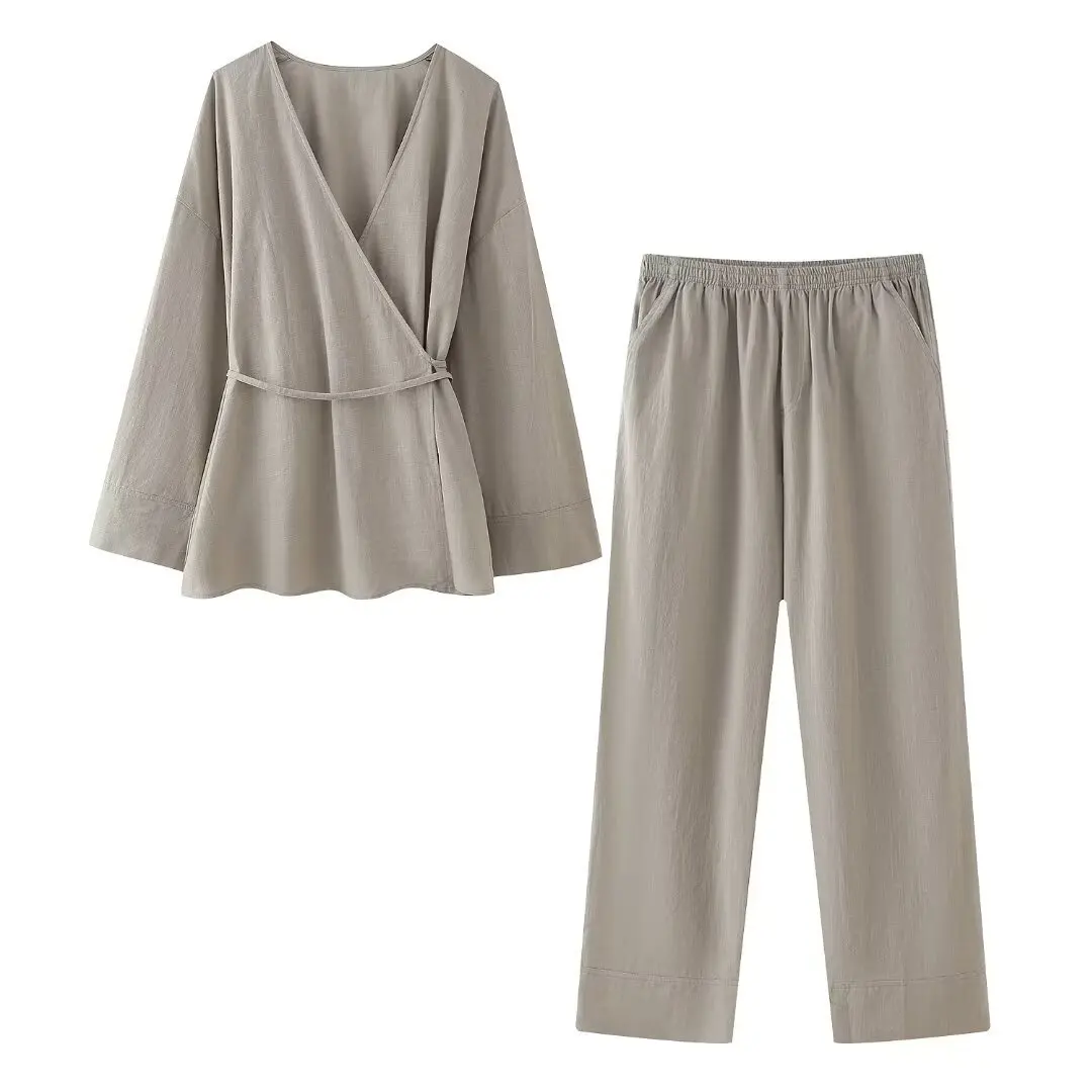 Women's 2025 Spring New Solid Color Japanese Style Strappy Pajamas Pants Set Ensemble Femme 2 Pièces