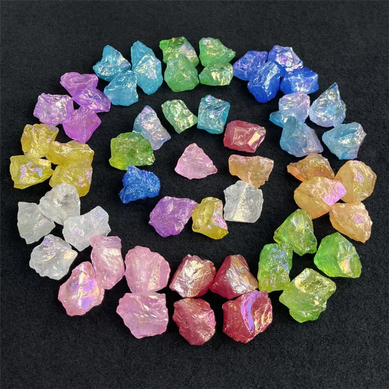 

8pcs Natural Crystal Stone Electroplated Angel Aura Quartz Crystals Healing Rough Raw Stones