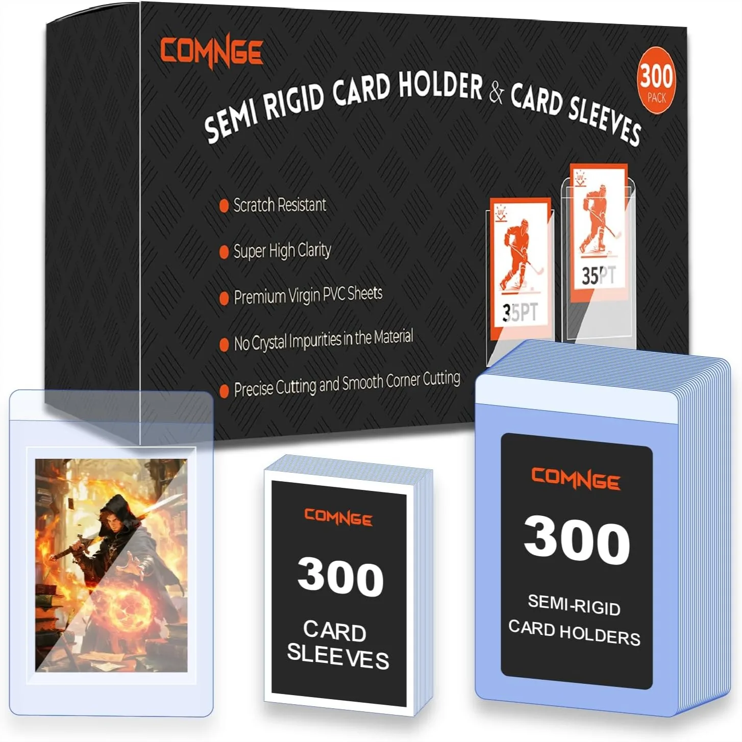 

600Ct Semi Rigid Card Holder Ultra Clear TCG Protectors With 1/2 Inch Protective Lip For Grading Submission And Collectible Storage