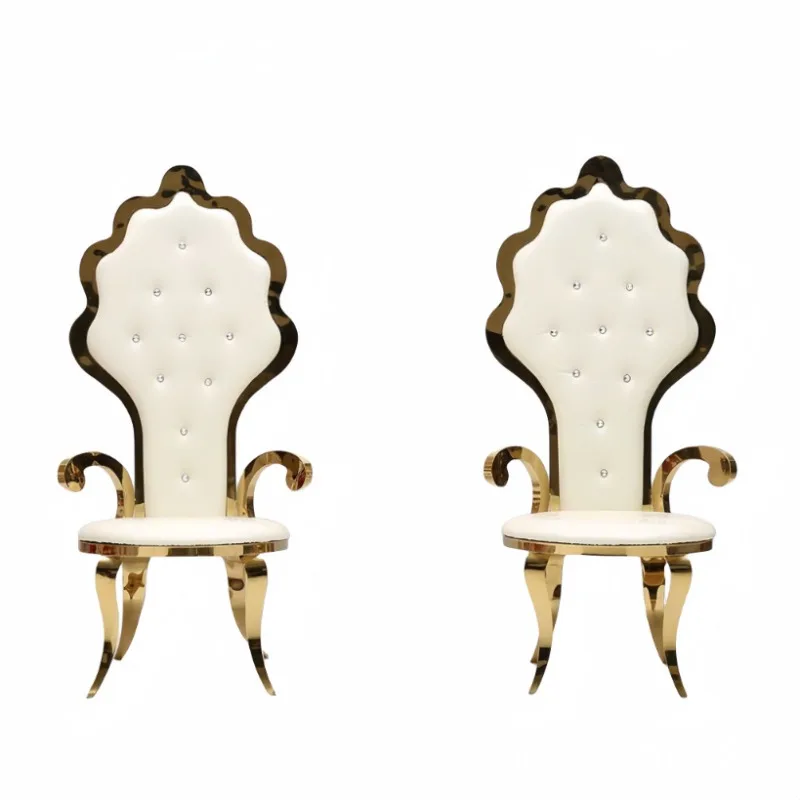 كرسي زفاف أجنبي مطلي بالذهب من الفولاذ المقاوم للصدأ، كرسي رئيسي للولائم بمقعد كريستالي خارجي