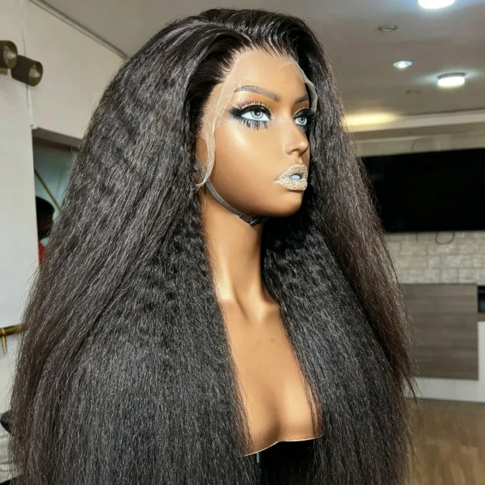 Straight Kinky Lace Front Wigs 20 22 24 Inch Glueless BlackYaiki Straight lace Frontal Wigs For Women Pre Plucked 200 Density