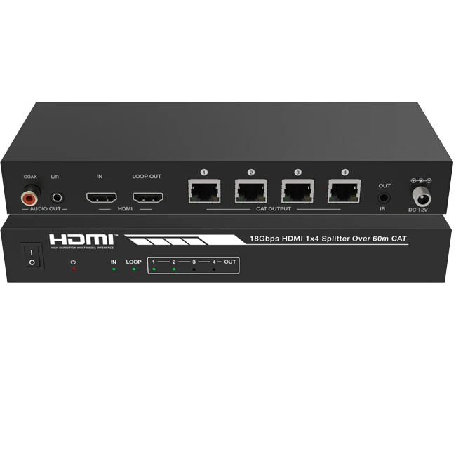 

18Gbps Splitter hdmi 4k 1x4 Over CAT6/7 4K IR Remote hdmi Splitter Extended Display for Home Theatre Ssytem