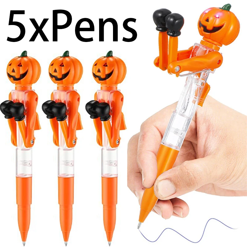 5Pcs Halloween Gift LED Pumpkin Boxing Pen Funny Stress Relief Pen For Party Event Giveaways