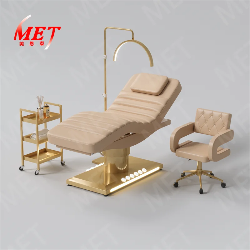 

Высококачественная кровать для красоты, современная кровать для салона красоты, кровать для ресниц, золотое основание из нержавеющей стали, массажная кровать для лица