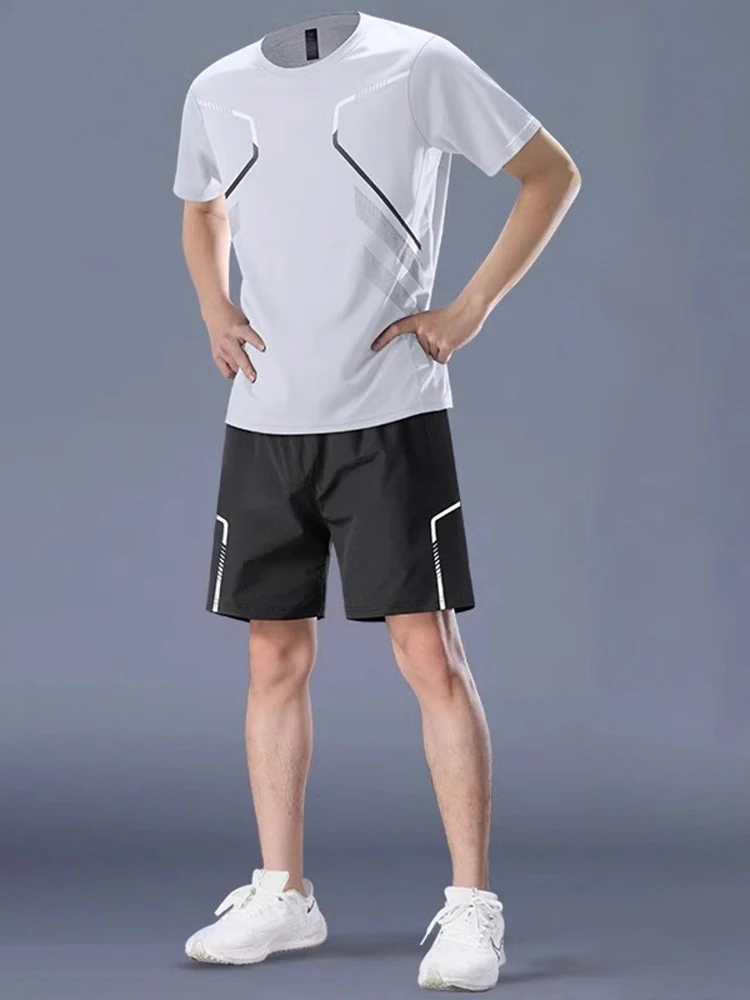 

Элитный комплект спортивной одежды для бега и фитнеса мужской, новинка лета 2026: футболка с коротким рукавом и быстросохнущая одежда для молодежи, повседневная спортивная одежда