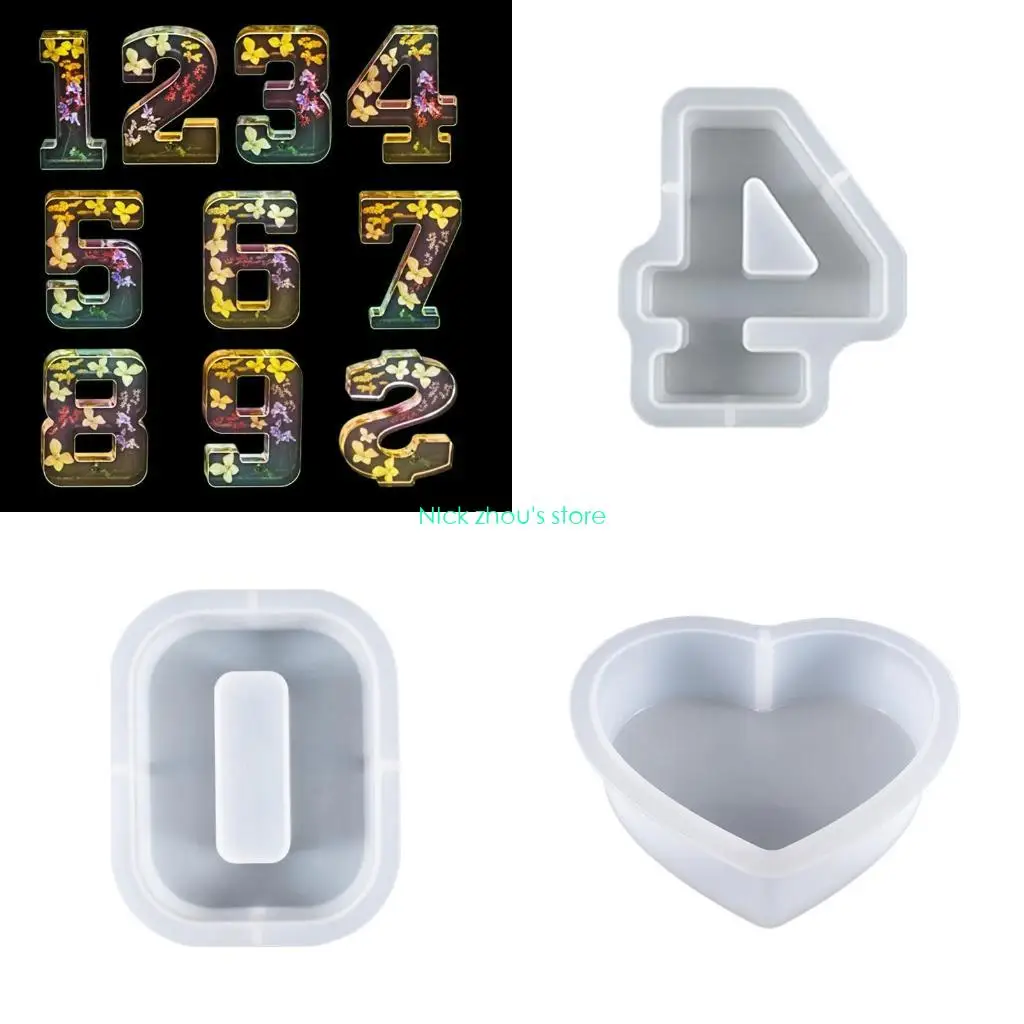 

E15E 0-8 Number Silicone Mold Heart Dollar Silicone Mold Resin DIY Mold for Handcraft