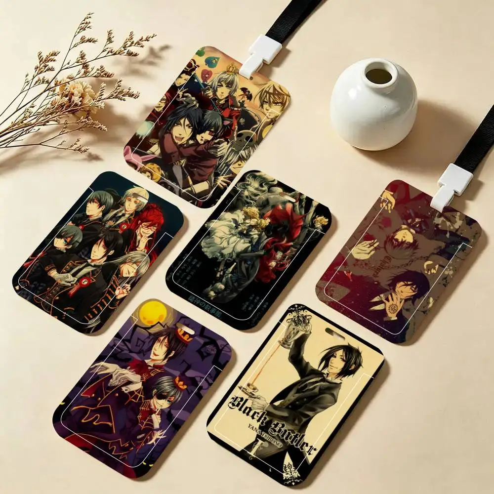 Black Butler Anime Retro ID Card Holder Neck Strap Pendant Door Badge Holder Lanyards Keychain Work Credential Case Gift