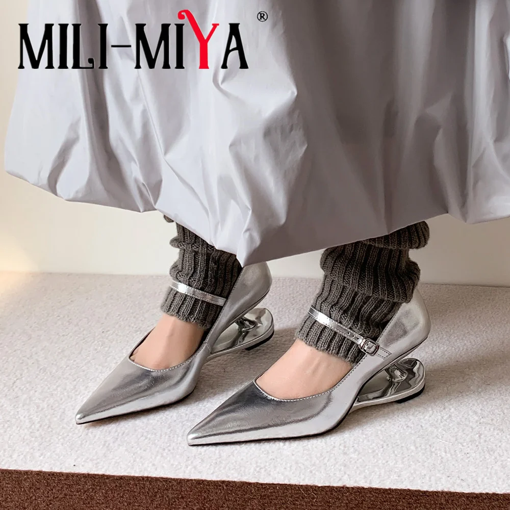 

MILI-MIYA Women's Elegant Pointed-Toe High Heels With Full Sheepskin Pumps Buckle Strap Solid Color Dress Party Shoes For Ladies