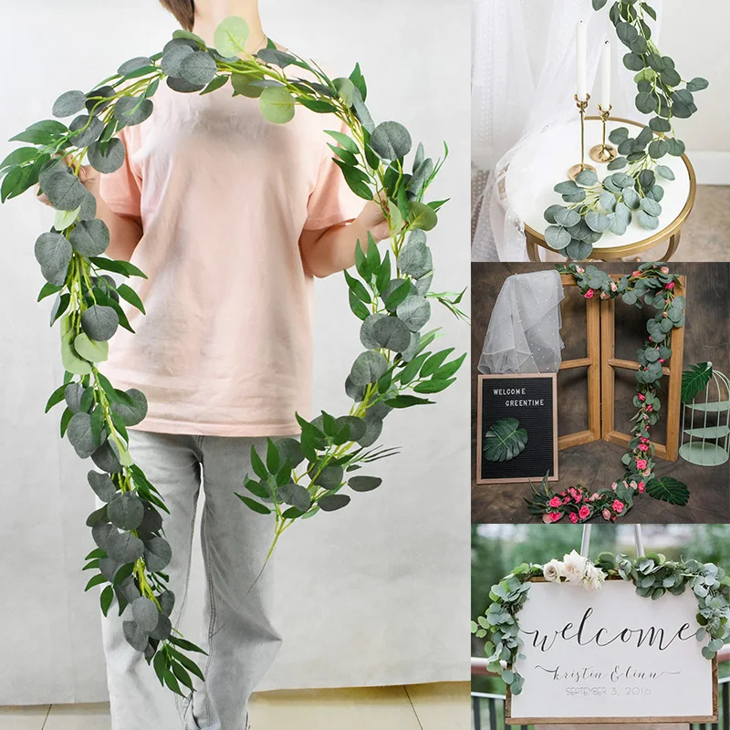 

Artificial Green Eucalyptus Willow Leaves DIY Flower Garland Vine Wedding Home Party Decoration Table Wall Floral Leaves Decor
