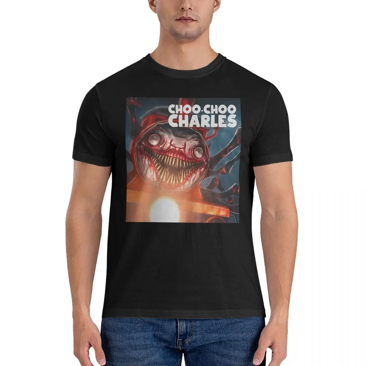 Horror Train Men T Shirt Choo Choo Charles Novelty Tees Short Sleeve Crewneck T-Shirts Cotton New Arrival Clothes