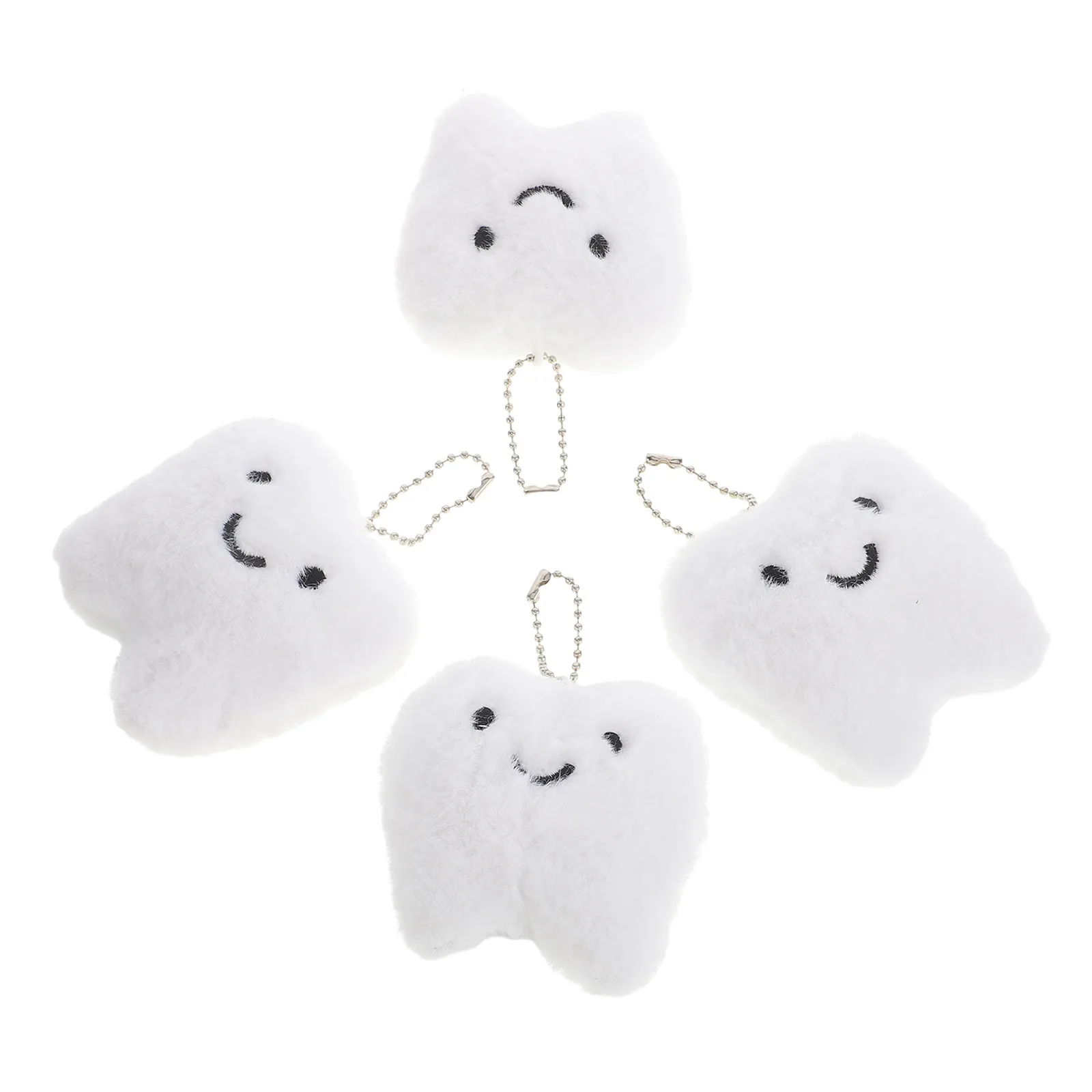 4Pcs Tooth Keychains Soft Stuffed Mini Teeth Keyring Kids Bag Pendant School Backpack Accessory Tooth Care Milestone Keepsake