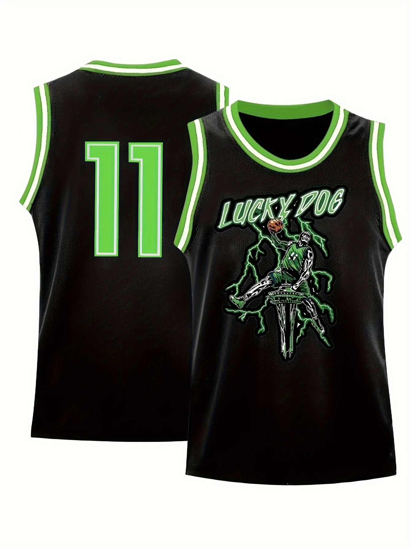 Boy's Lucky Dog #11 Basketball Jersey Retro Embroidery Breathable Sport Uniform Sleeveless Basketball Shirt Training Competition