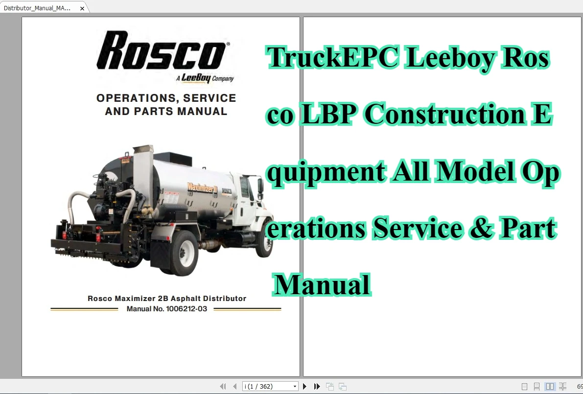 

TruckEPC Leeboy Rosco LBP Строительное оборудование Все модели Операции и руководство по эксплуатации