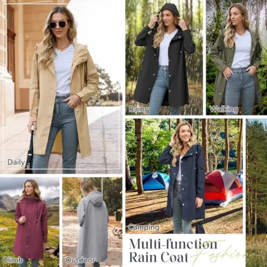 American Trends Packable Waterproof Rain Jacket Women with Hood Raincoat Windbreaker Long Hooded Trench Coats S-2XL Available view 3