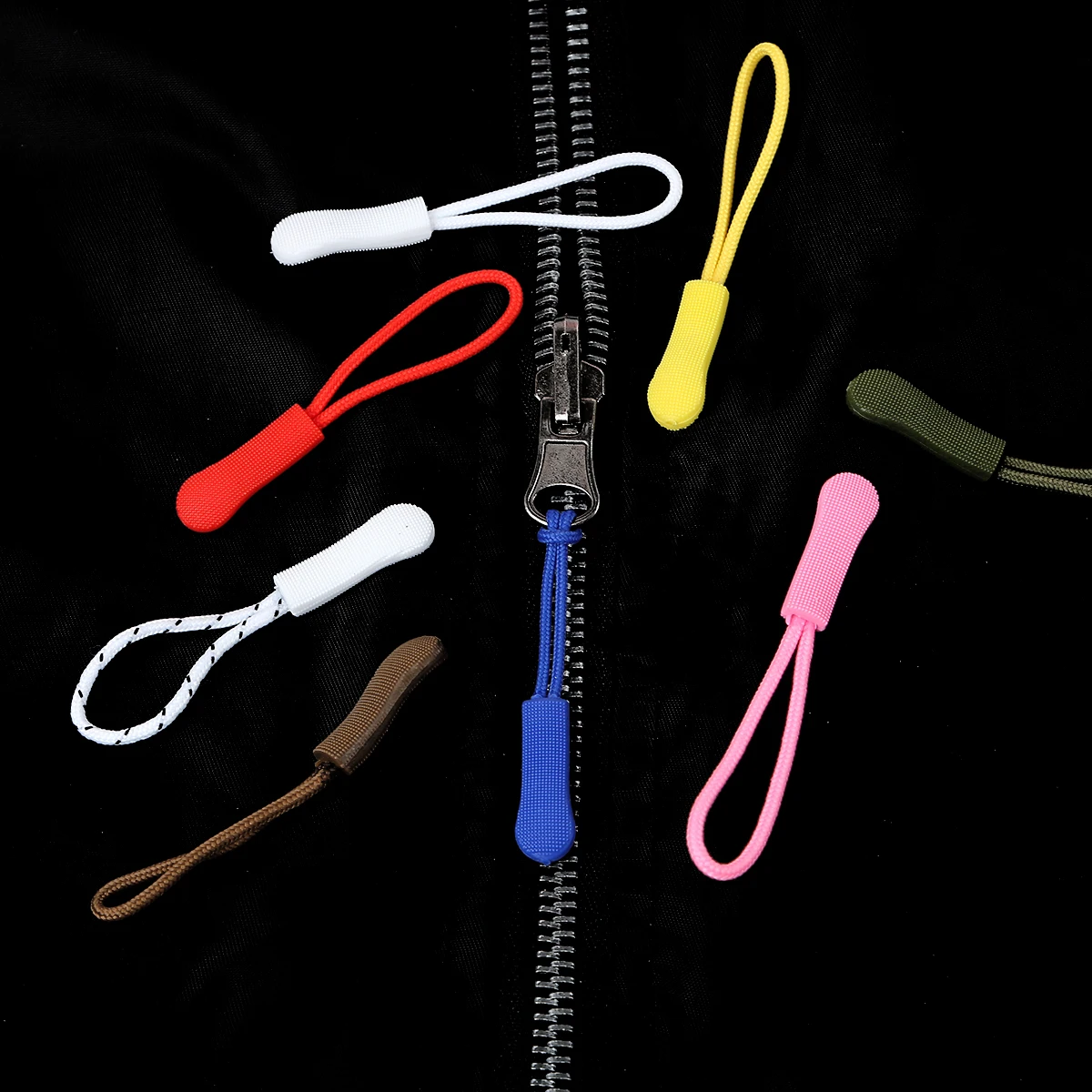 10pcs 1x6.5cm PVC Sewing Material Colorful Zipper Head Pull Rope Zippers Extension Cord Tags Pull Slider For Clothes/Bag Outdoor