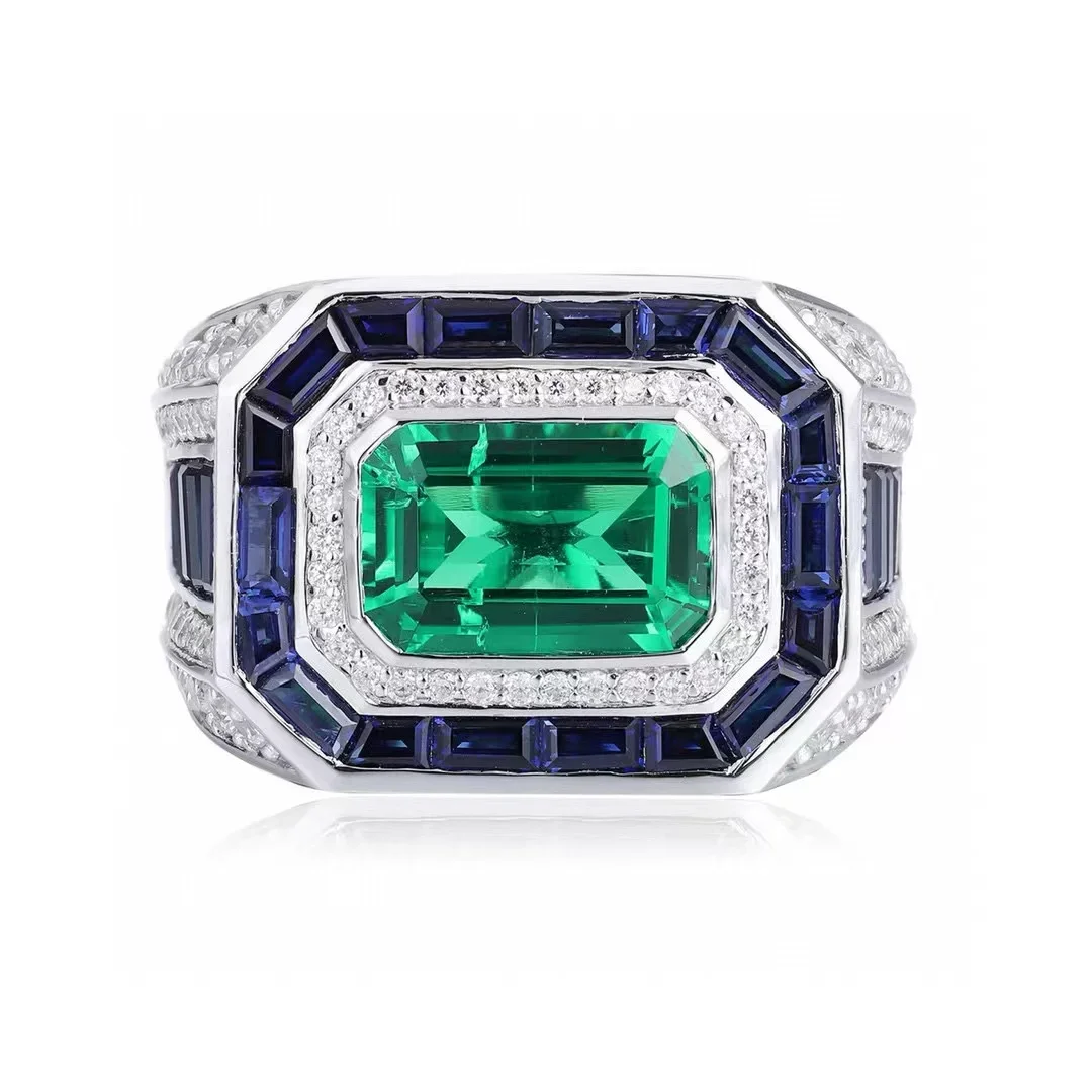 Pirmiana New S925 Silver Emerald Cut 3.18ct Simulated Diamond Rings CZ Gemstone Fashion Daily Men's Jewelry Custom Personalized