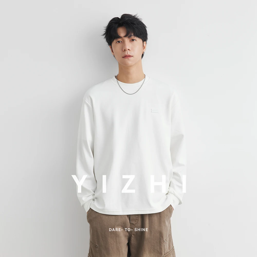 Fashion Men's Round Neck Embroidery Pattern Long Sleeve T-shirt Autumn New Style Solid Color Loose Comfortable Top Quality Men