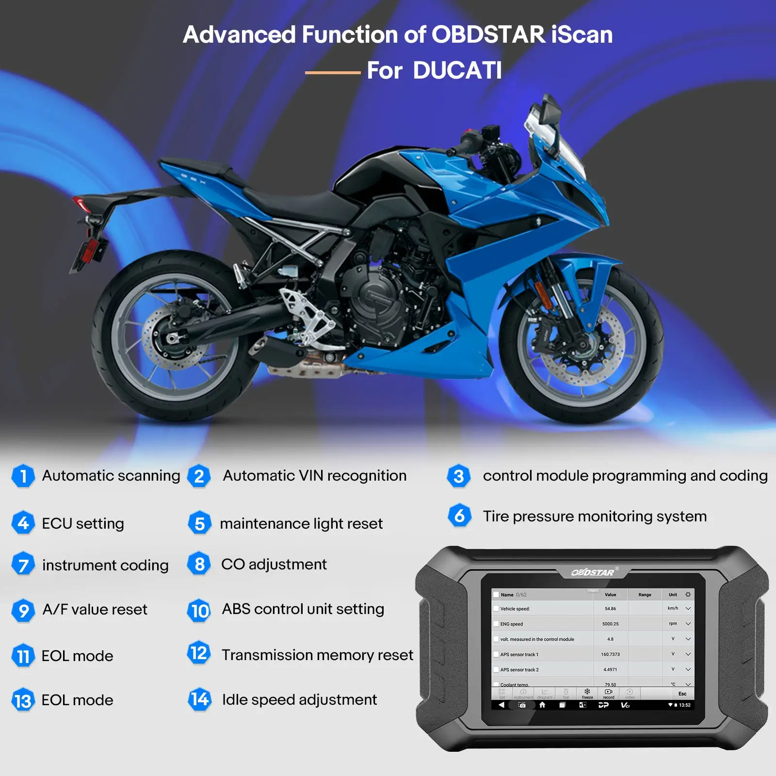 OBDSTAR iScan For Ducati Motorcycle Diagnostic Scanner & Key Programmer Tool One Year Update for Free