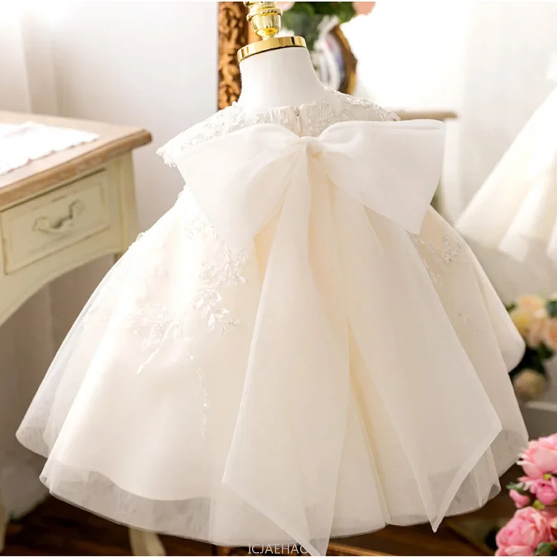 

2025 Baby 1st Birthday Wedding Party Dress Girl Princess Girls Baptism Teen Boutique Ball Gown CostumeKids Lace Bow Dresses For