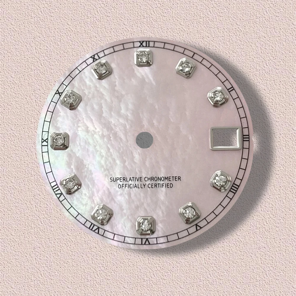 28.5mm S Logo Fritillaria Diamond Dial Fit NH35/NH36/4R/7S Japanese Movement High-Quality Watch Modification Accessories