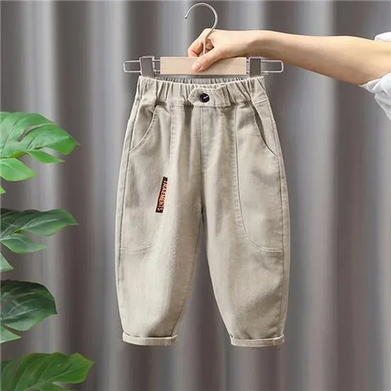 Autumn Kids Solid Cargo Pants Boys Casual Loose Sweatpants 1-7Y Young Children Cotton Clothing Spring Thin Girls Sports Trousers