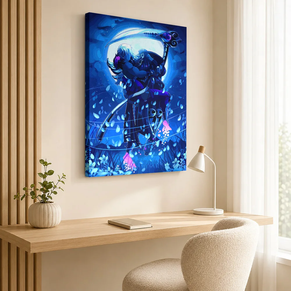 Anime Couple Embracing Under a Full Moon Framed Canvas Poster Personalized Gaming Anime Wall Paintings Decoration for Bedroom