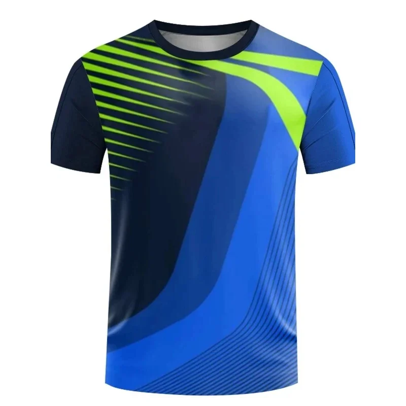 Men's Quick Dry Sports Tshirt High Elasticity Blue Green Gradient Curve Print Breathable Training Top