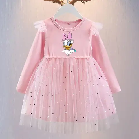 Flickklänning Daisy 2025 Nya Barnkläder Höst Långärmade Disney Barn Minnie Prinsessklänningar Babyflickor Födelsedagsfest 8 best sales brudtärnaklänning med släp - №7
