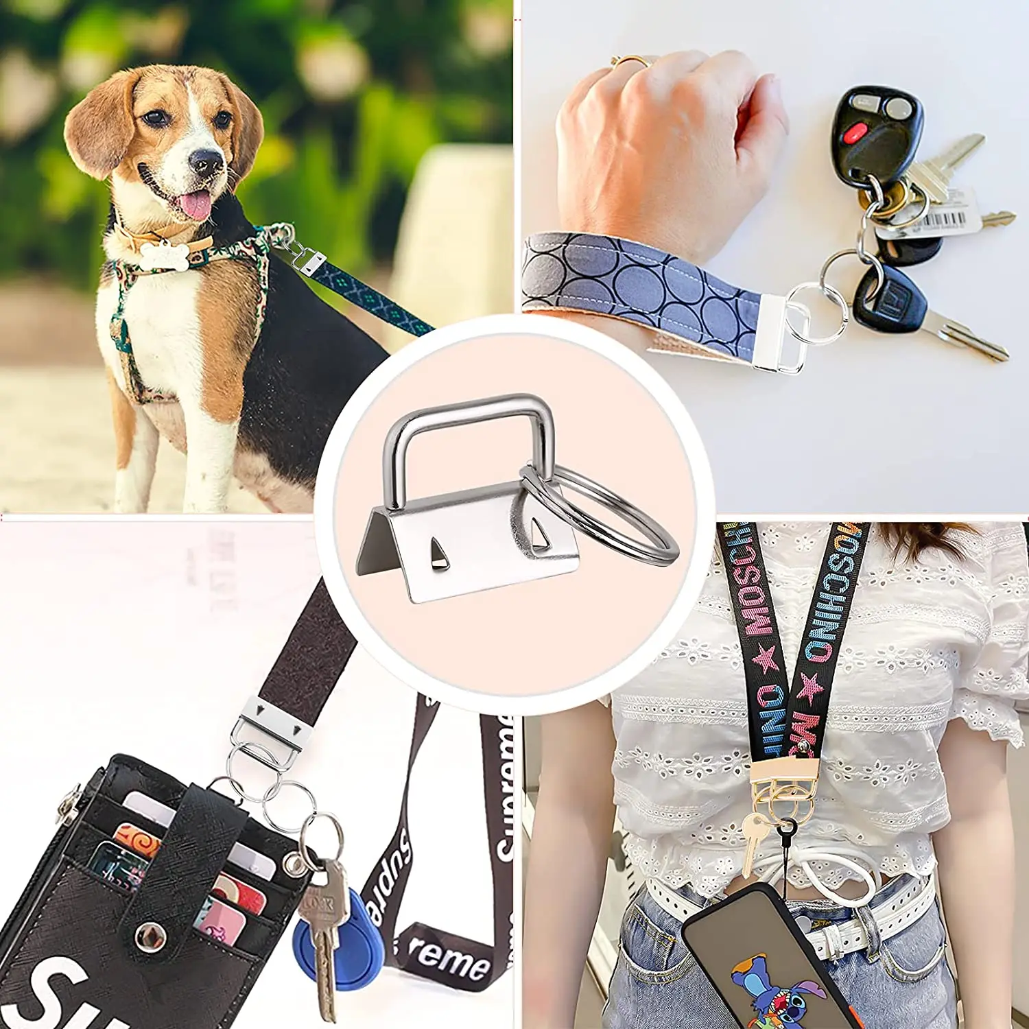 10Pcs 1inch Key Fob Keychain Hardware Kit DIY for Wristlet Clamp Bag Cell Phone Docorate Wallet Key Lanyard Making Install Easy