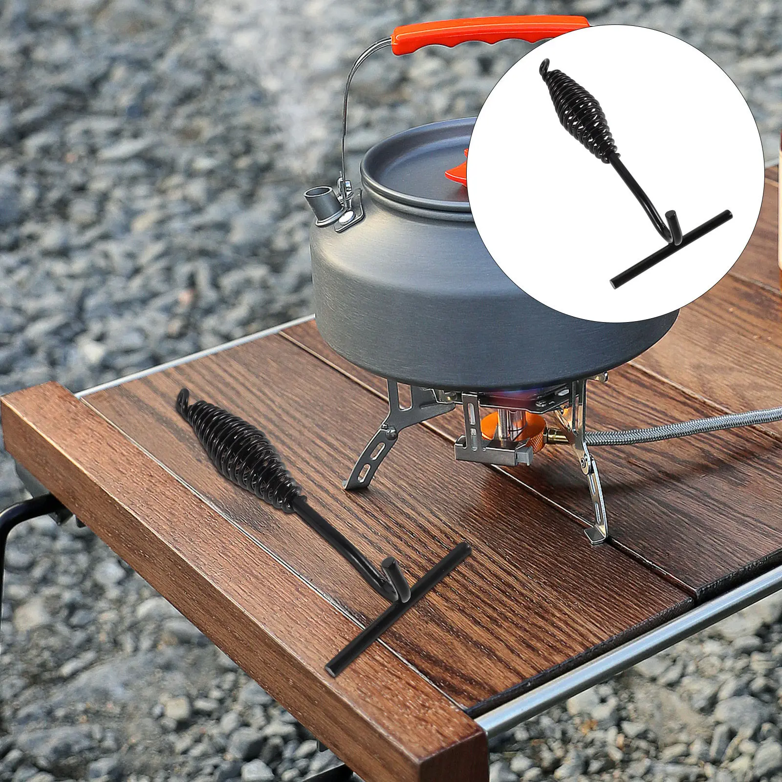 Camping Cooking Dutch Oven - ダッチオーブン用蓋リフター スパイラルベイルハンドル 20cm 高耐久 キャンプファイヤー調理ツール ホットリッドリフター