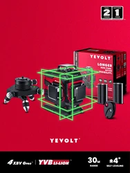 YEVOLT YVGLL4XS16DP-B 4-Plane 16 Lines Green Laser Level with 360°Fine-Tuning Rotating Base All Day Work Self-Leveling Machine