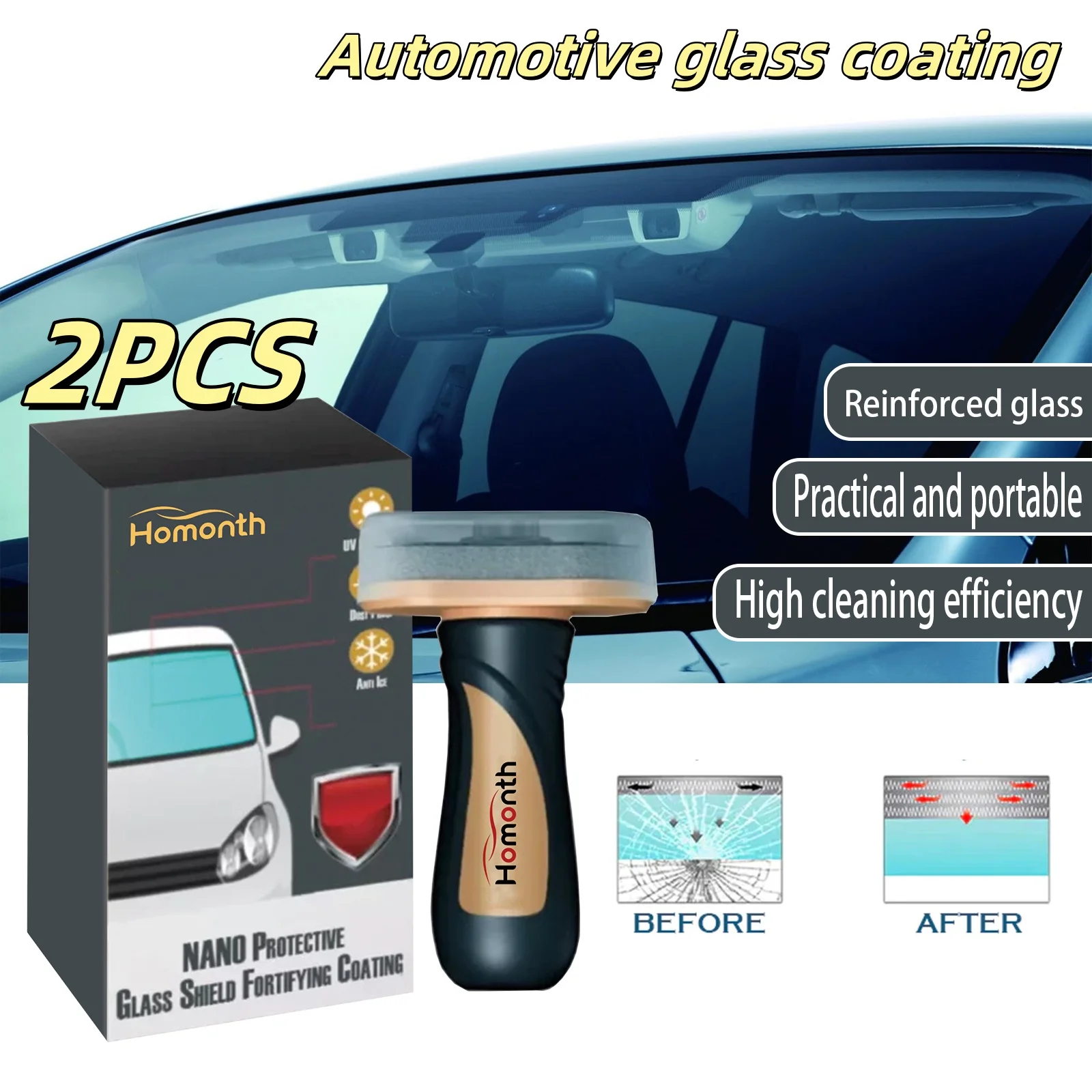 2PCS 2024 New Automotive Oil Film Cleaning Brush Windshield Cleaner Tool, Car Glass Oil Film Remover with Reusable Foam Sprayer