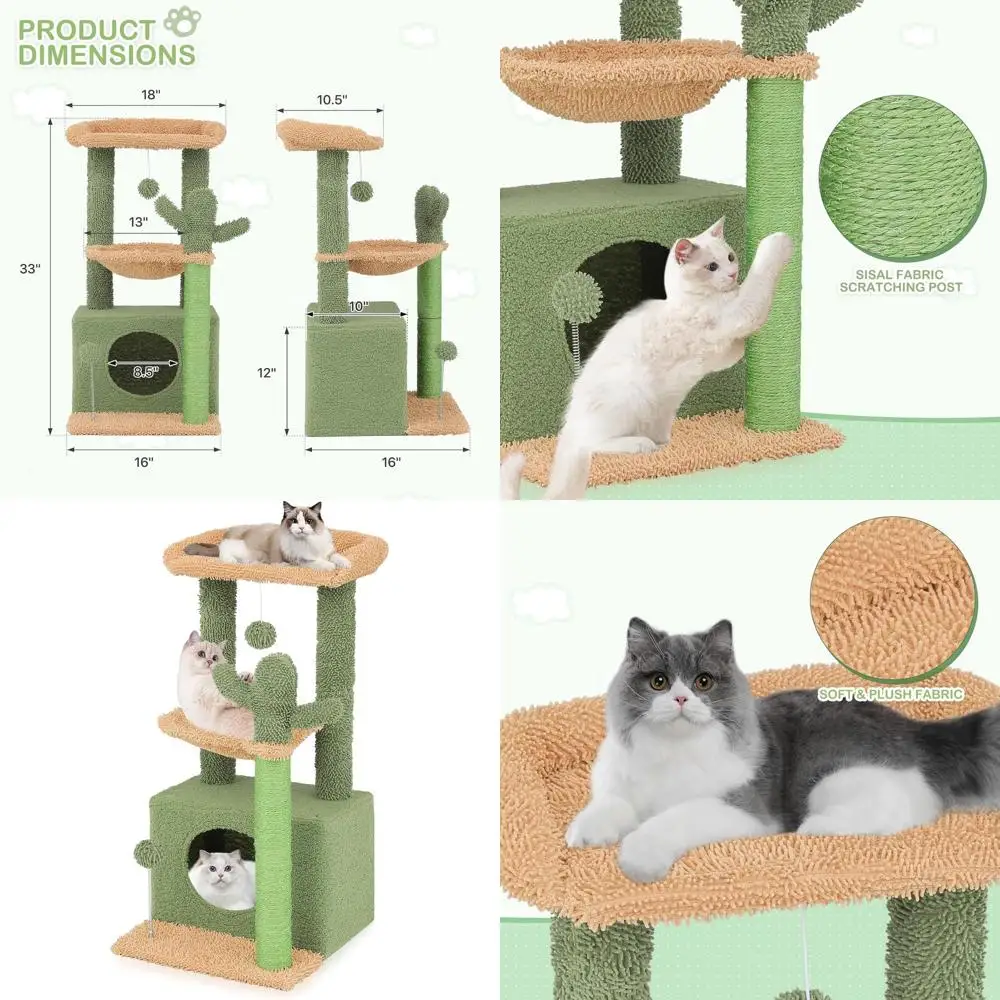 

Зеленое домашнее кошачье дерево 33.5 фута с сизалевой когтеточкой, уютным домиком, лежанками и шариками Luy