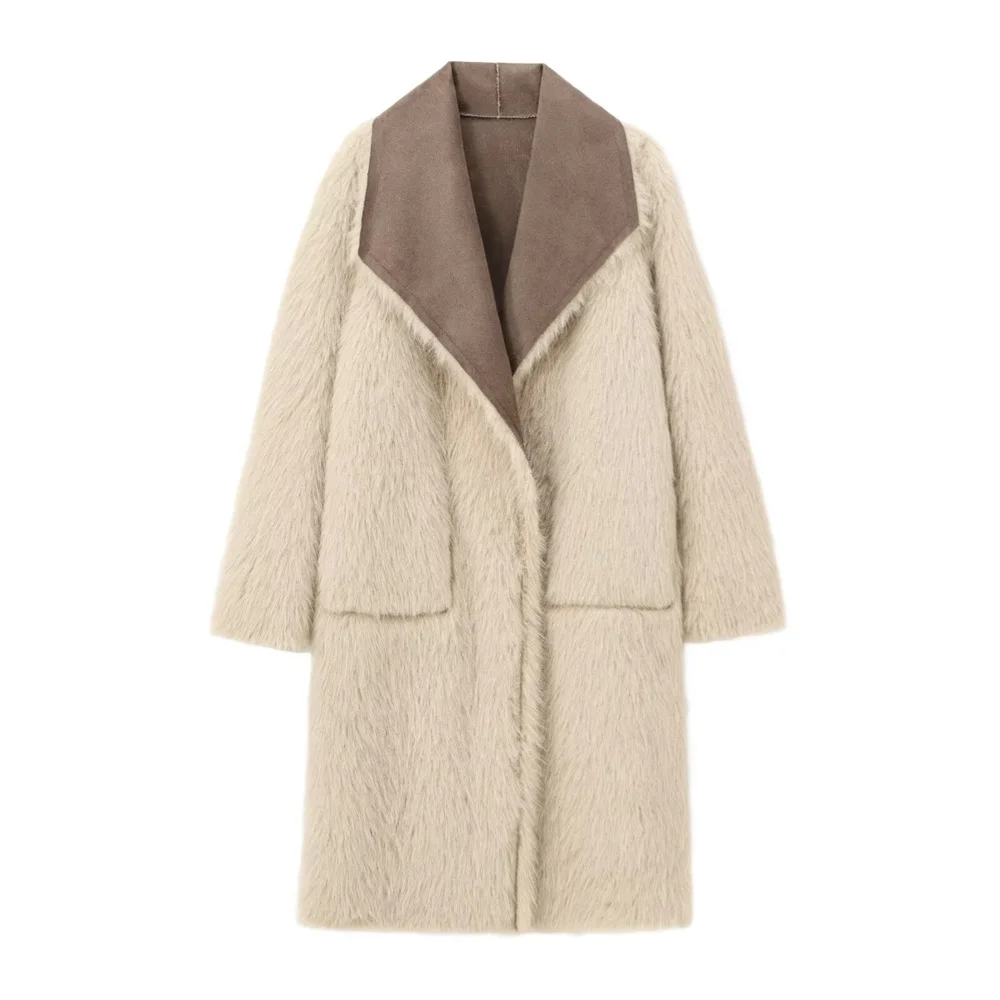 UNIZARA Cappotto lungo bifacciale da donna con colletto ampio e maniche lunghe autunno/inverno nuovo stile