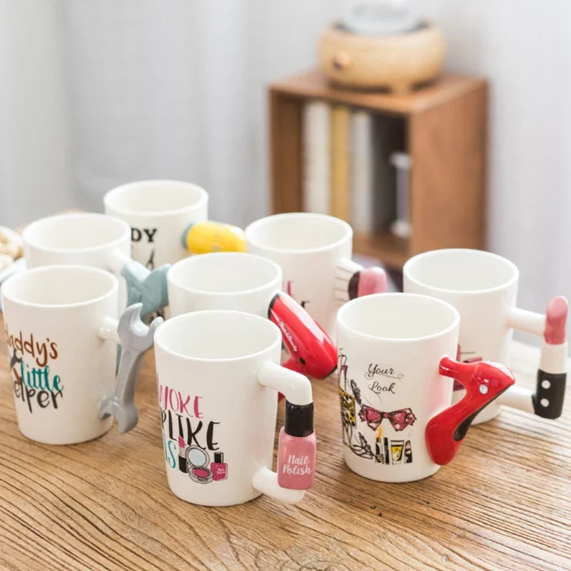 Tazas de cerámica de belleza nórdica, Kit especial de esmalte de uñas con mango, leche, café, tazas de desayuno, taza creativa para beber, regalos de navidad