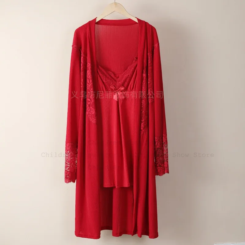 

2025 New Satin Kimono Bathrobe Gown Set Short Mini Sling Nightgown 2Pcs Sexy Lace Silkly Sleepwear Nightdress Home Dressing Gown