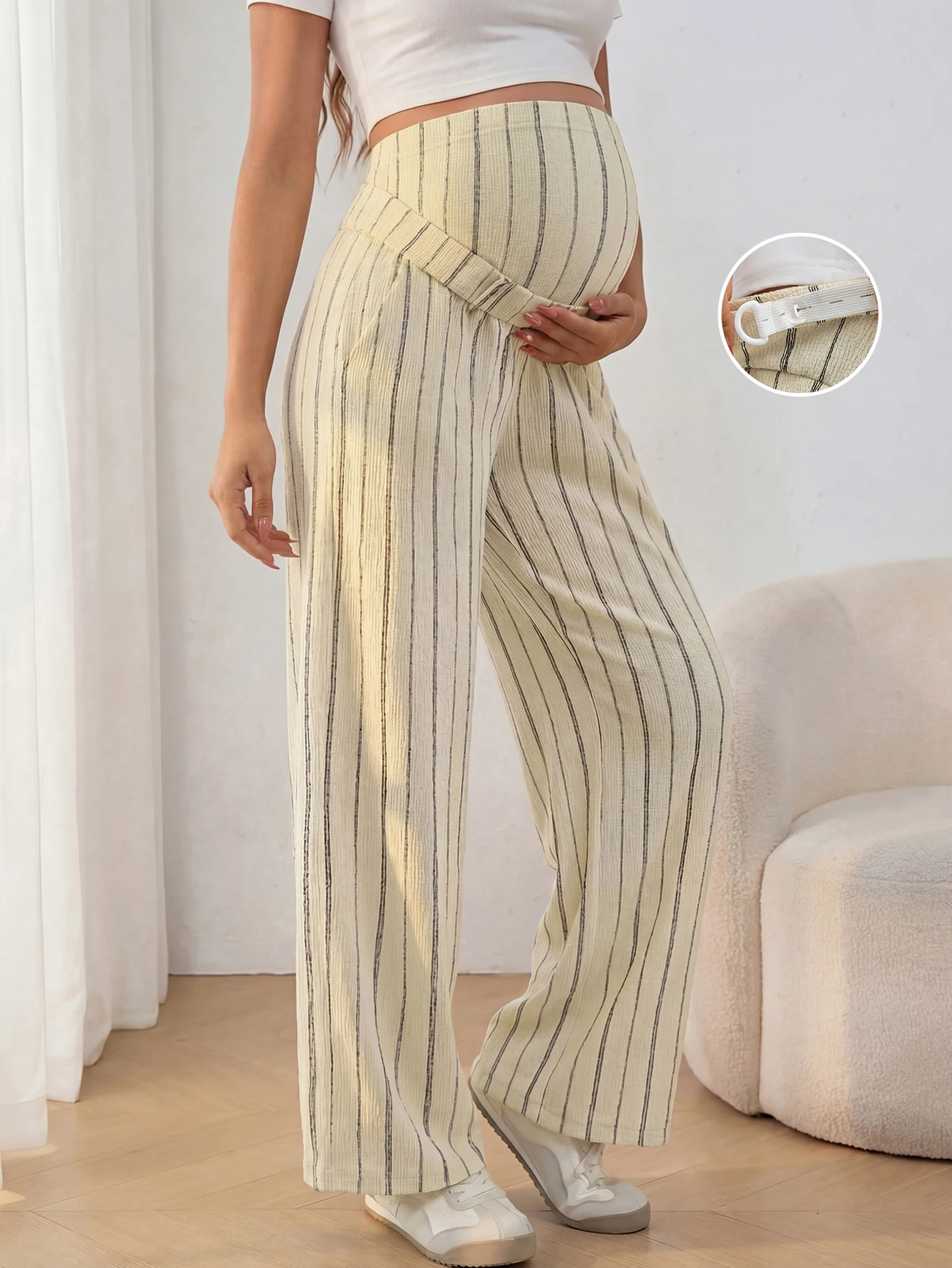 Maternity Women Striped Adjustable Waist Wide Leg Dress Leggings for Casual Work and Under Dresses