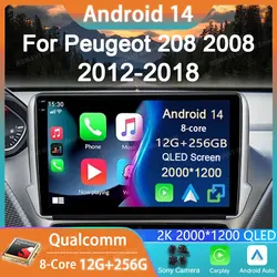 Car Radio Android 14 For Peugeot 2008 208 Series 2012 2013 2014 2015 - 2018 GPS Navigation Stereo Auto Carplay Multimedia Player
