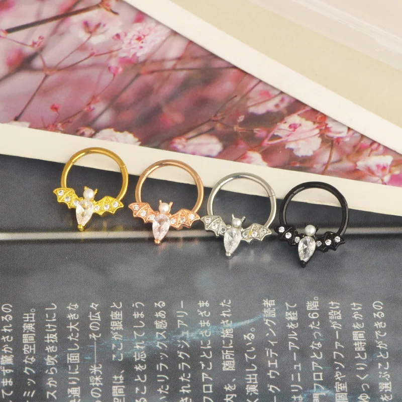 Bat Nose Piercing Ring Septum Piercing Ring Titanium Steel Nariz Piercing Ear Cartilage Tragus Goth Piercing Zircon Body Jewelry