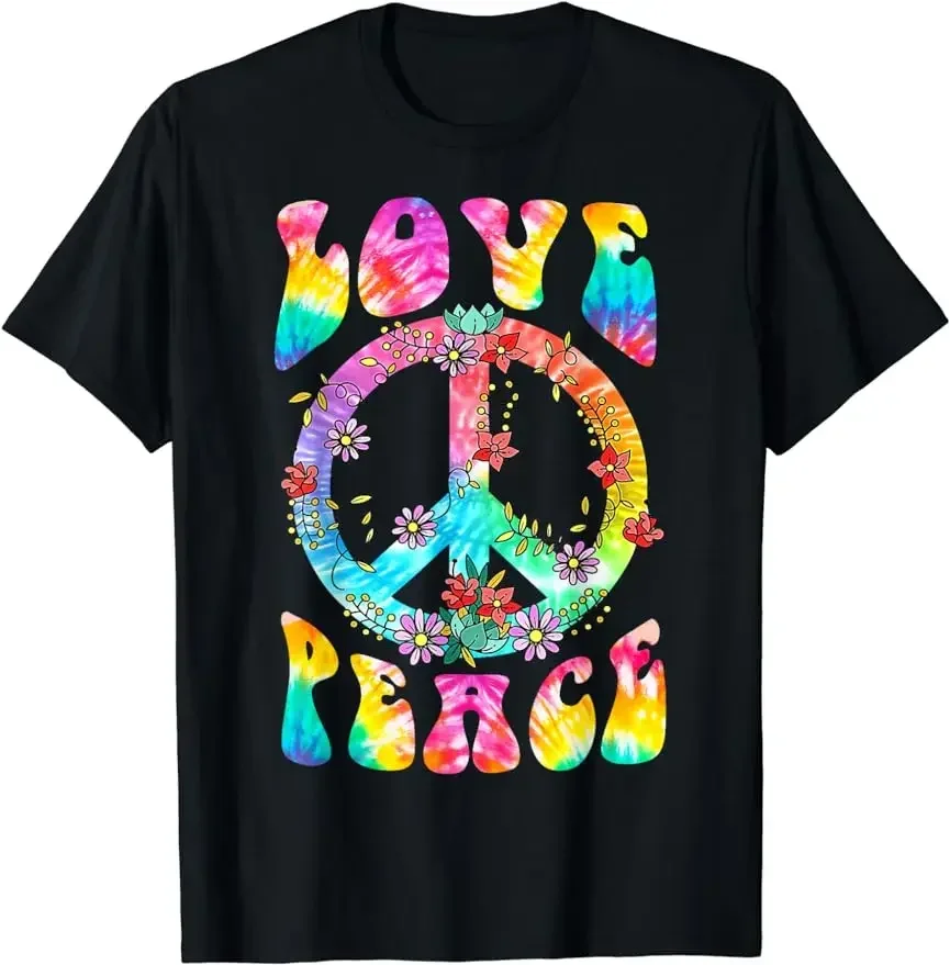 Vintage Style PEACE & LOVE Tshirt Long Sleeve Tie Dye Hippie Costume Shirt Unisex Style Shirts for Women Men Casual T-shirts