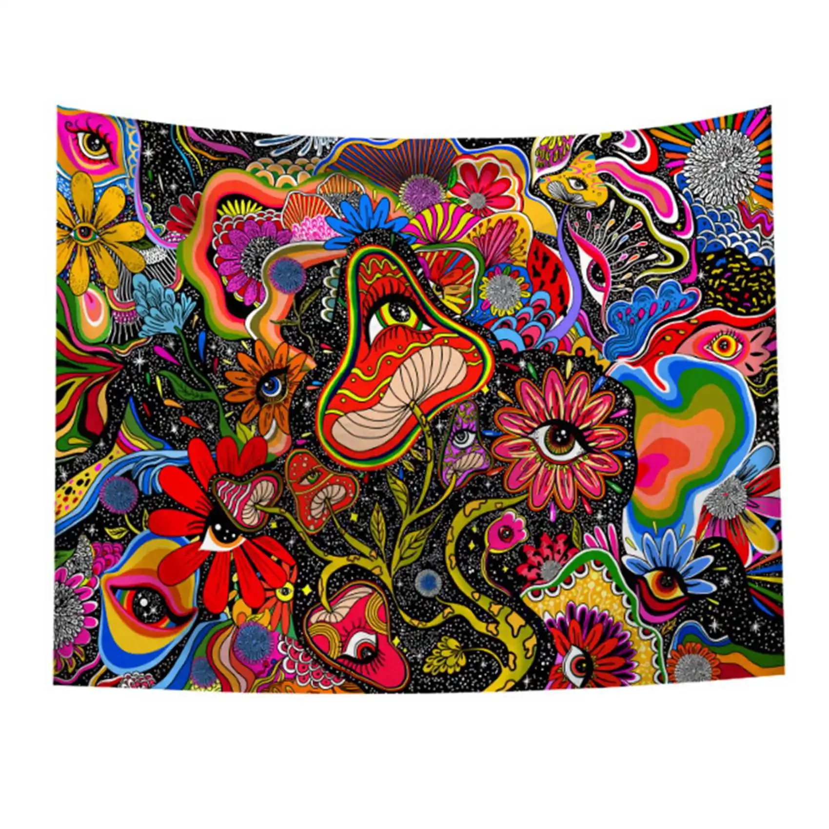 Mushroom Tapestry Trippy Wall Tapestry Psychedelic Eyes Tapestry Colorful Flowers Wall Hanging Hippy Tapestry for Home