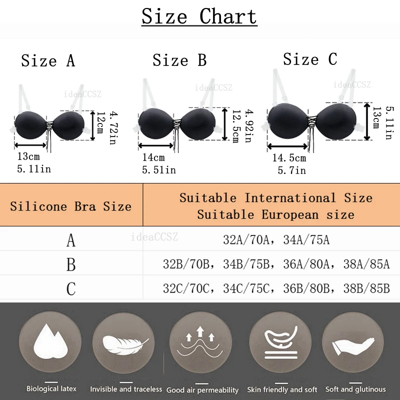 Sticky Bra Backless Thick Bras Invisible Silicone Adhesive Lingerie Push Up Wedding Underwear for Women with Transparent Strap