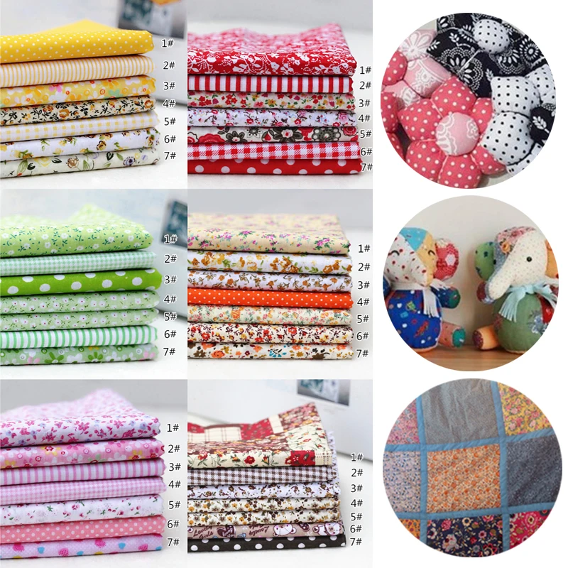 7Pcs 25x25cm Colored Cotton Printed Fabric Patchwork DIY Sewing Quilting Accessories Needlework Floral Cloth Crafts Material