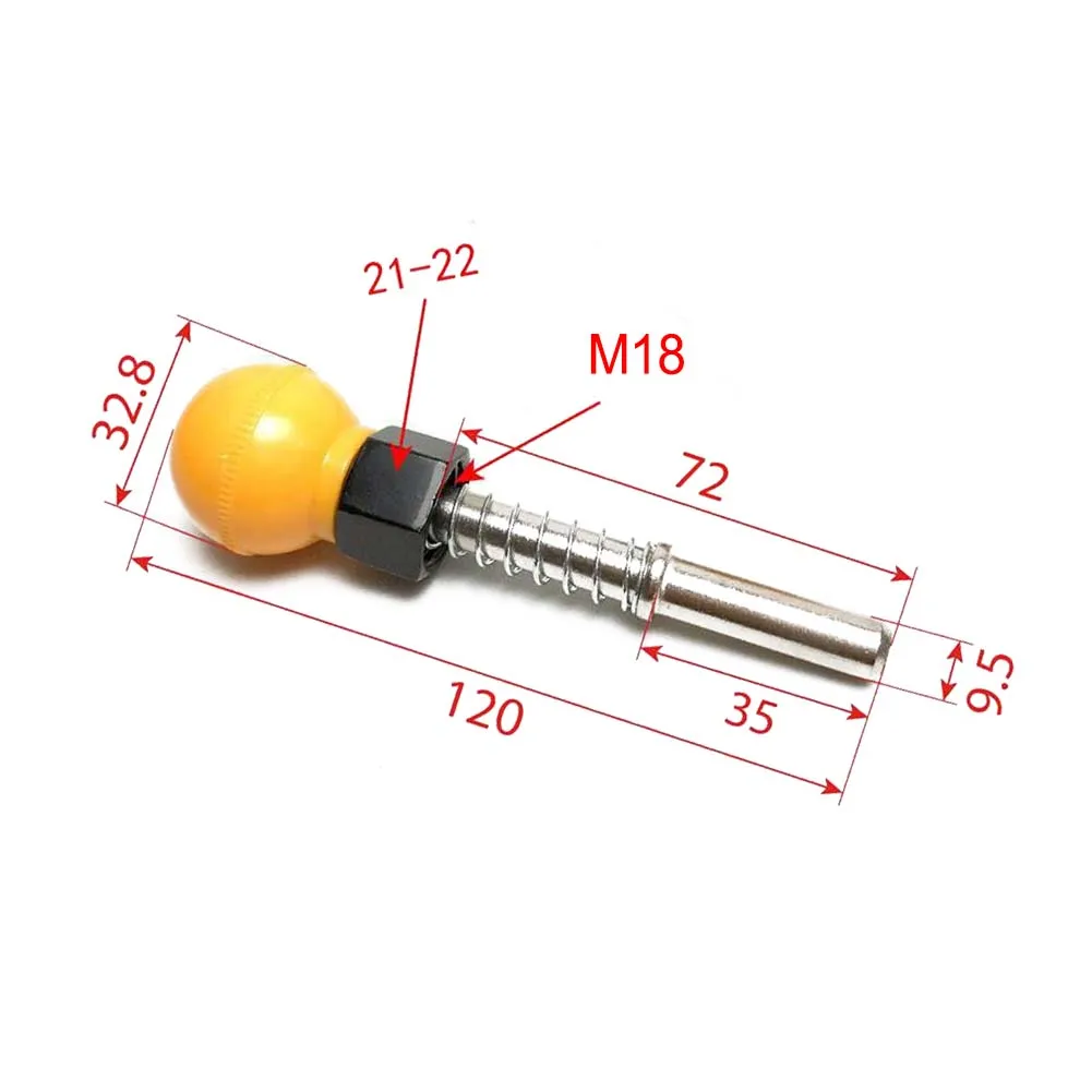 Pull Pin for Inversion Table Leg Clamp Lever with 18mm Internal Thread and Manual Release via Yellow Ball Head
