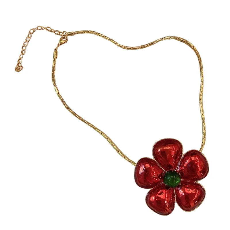 

Women Exaggerate Red Flower Clavicle Chain Short Collarbone Necklace Choker 37JB