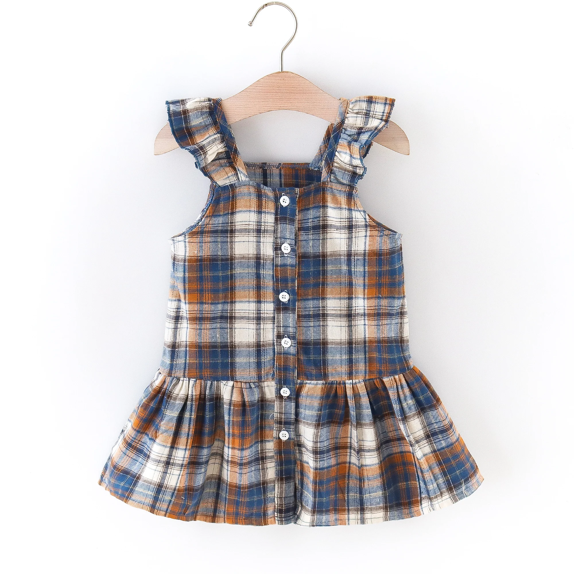 Summer girl's suspender dress children's casual versatile plaid ruffle edge sleeveless suspender dress