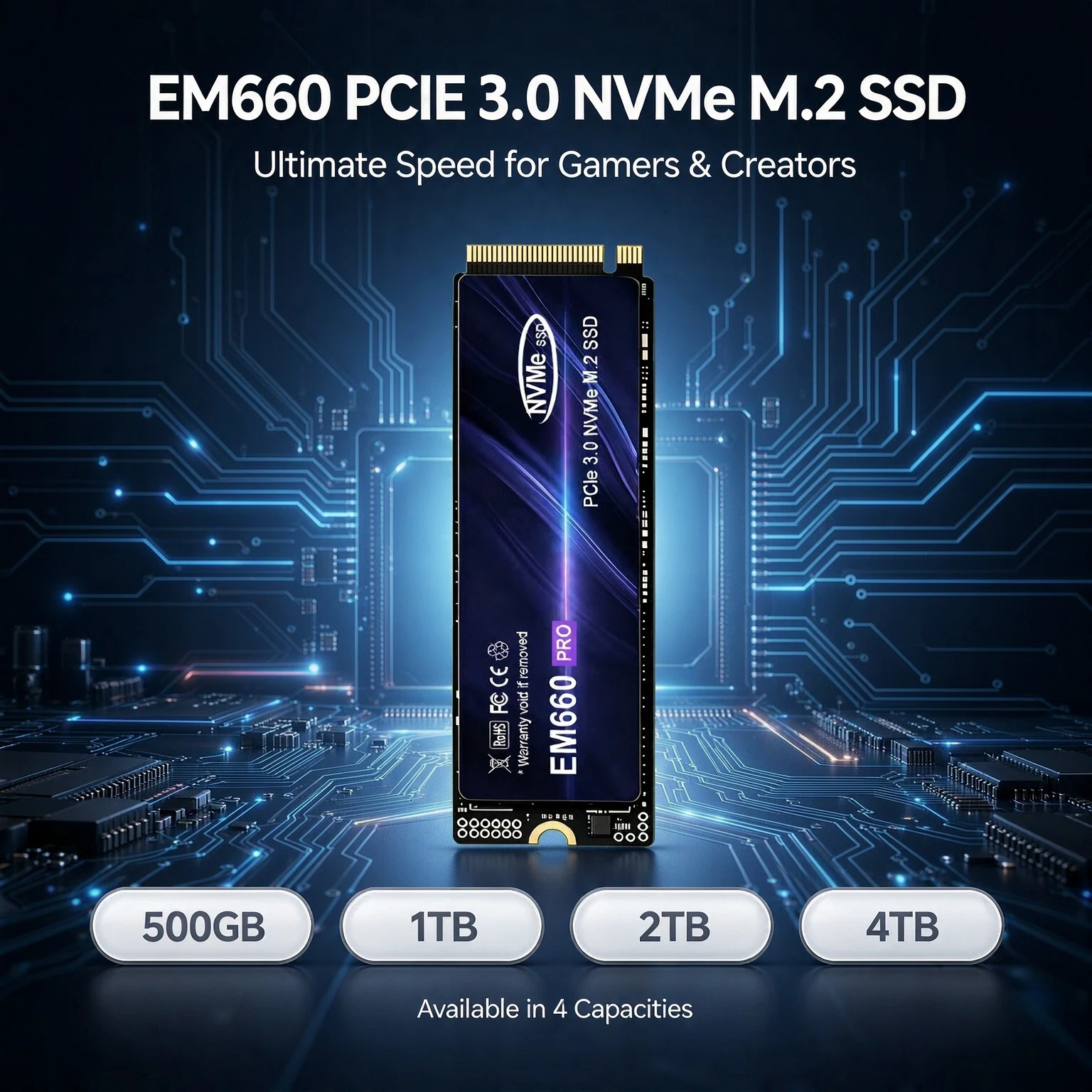 EM660 Original Portable M.2 2280 NVMe SSD PCIe3.0 TLC 3D NAND 2TB 4TB Internal Gaming Solid State Drive for Laptop Desktop PC
