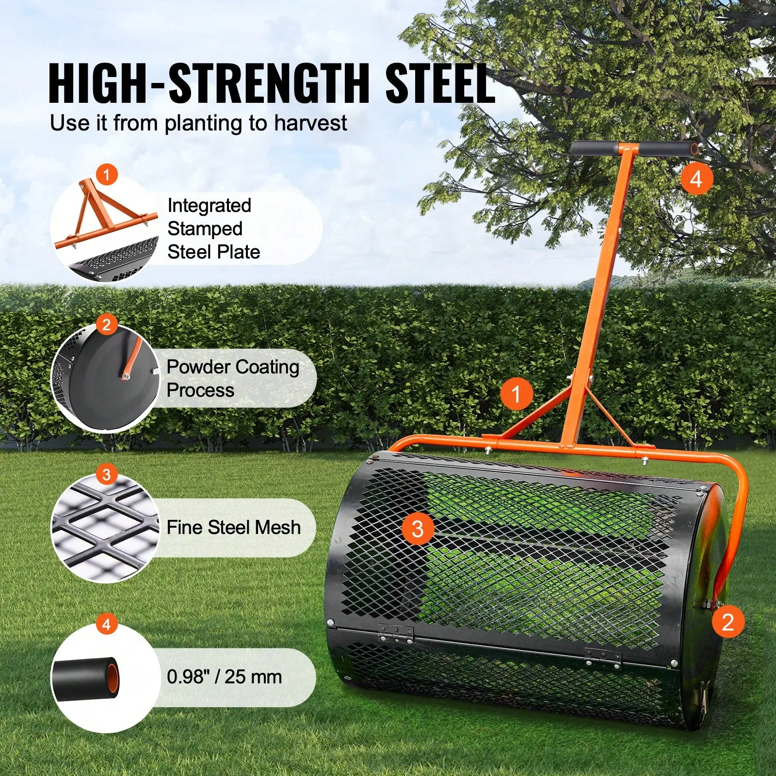 

24" Compost Spreader Roller For Spreading Peat Moss On Lawns